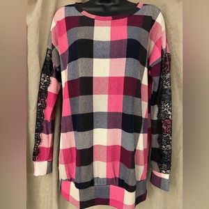 NWOT P.S. Kate Pink checkered pullover top